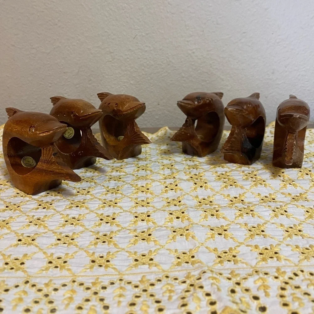 Vintage Carved Wood Dolphin Napkin Holder Set- Excellent Used Condition